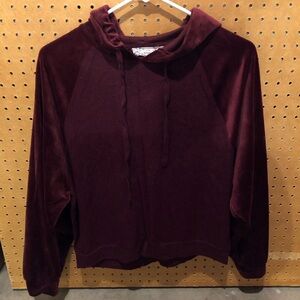 Pink Republic Burgundy Wine Velvet Hooded Top